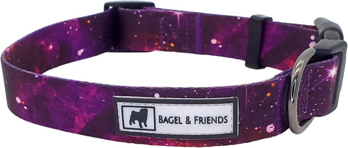 Bagel & Friends Matching Dog Collar & Leash Set XSmall, Small, Medium, Large for boy, Male, Female, Girl Dogs and Puppy (Large, Purple Galaxy)...