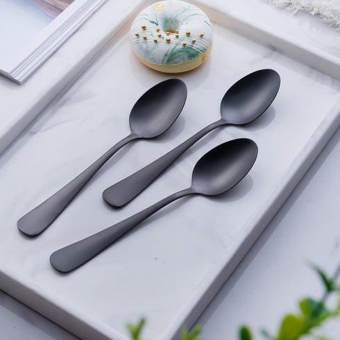 Matte Black Dessert Spoon, GoGeiLi Stainless Steel Satin Finish 6.8-inch Teaspoon Coffee Spoon Set, Service for 6, Dishwasher Safe...