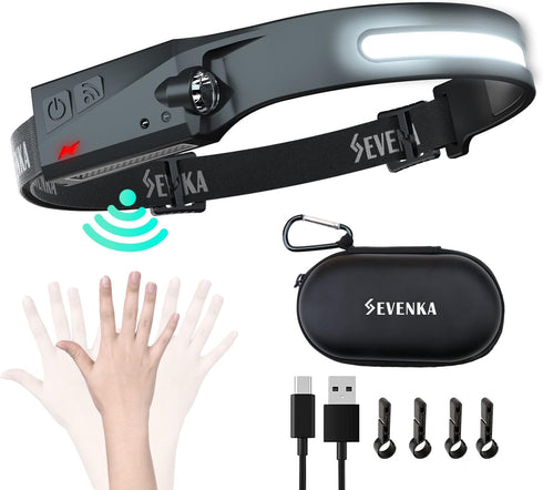 SEVENKA Rechargeable Headlamps with Carrying Case, Bright LED Headlamp Flashlight, Wide Floodlight & Spot Light, 1000 Lumen, Motion Sensor,2.4oz L...