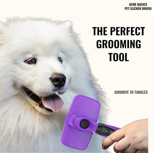 Pet Slicker Grooming Brush by Acme Basics, Deshedder/Cleaning Brush, Comb for Shedding Short/Long Haired Dogs & Cats - Perfect Pet Hair Cleaner & ...