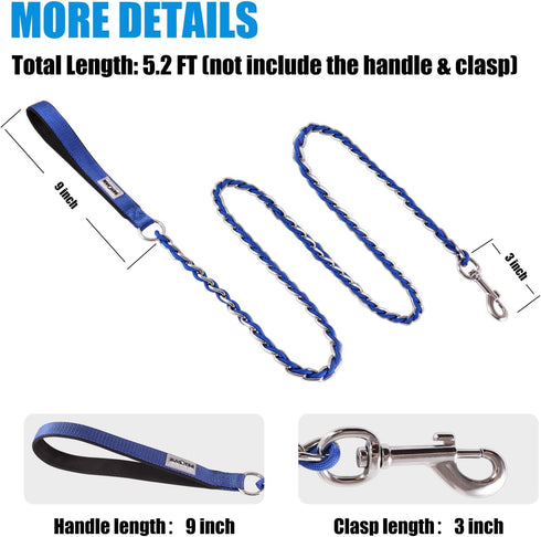 Chew Proof Metal Leash Chain Dog Leash for Medium Large Dogs, Chain Link Dog Leash Anti Chew 4FT Strong Anti Bite Dog Leash Comfortable Soft Padde...