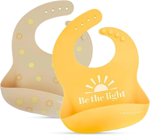 PARKER & ELOWYN Soft Waterproof Silicone Bib Set of 2, Unisex Baby Toddler, BPA free, Non-Toxic, Food Catcher, Easy Clean...