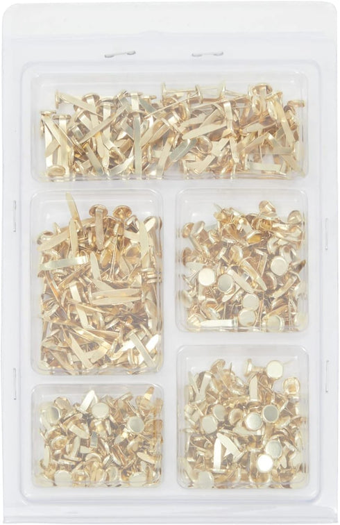 Juvale 500 Pieces Mini Metal Brads for Crafts, Split Pin Brass Paper Fasteners for Scrapbooking, Handmade Cards, DIY Projects, 5 Assorted Sizes (0...