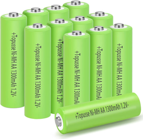12 Pack Rechargeble 1.2V Ni-MH AA Batteries, Long-Lasting Double A Size Nimh Battery 1300mAh for Outdoor Solar Lights...