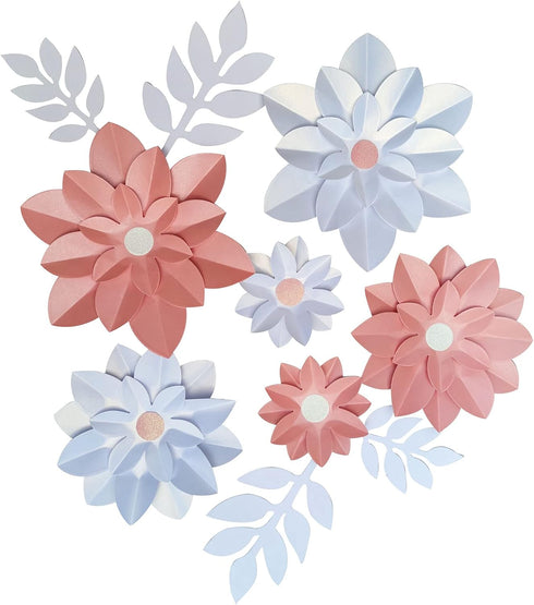 Paper Flowers with Leaf for Wedding Backdrop Bridal Shower Wedding Centerpieces Nursery Wall Decor (White Pink)...
