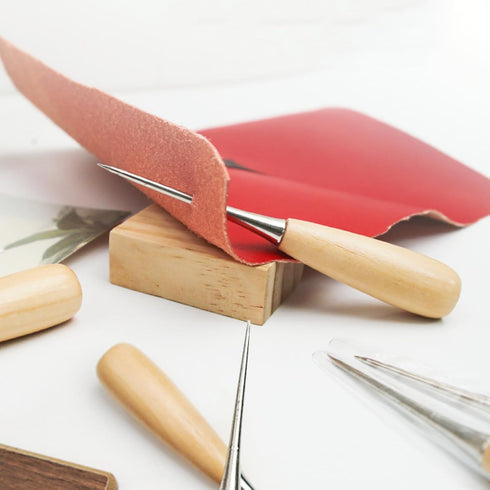 Leather Sewing Awl Wood Handle Drillable Awl Pin Punching Hole Maker Stitching Overstitch Sewing Awl Kit...