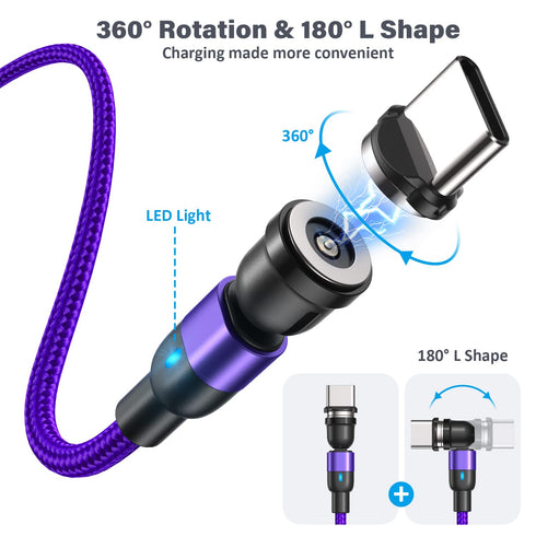 Magnetic Charging Cable 4 Pack (3.3ft/6.6ft/6.6ft/10ft), 540 Degree Rotating Magnetic Phone Charger Cable, 3 in 1 Nylon Magnetic USB Cable for Mic...