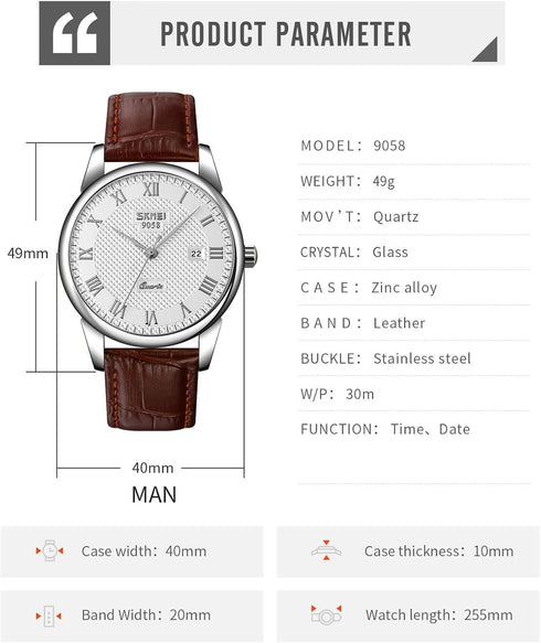 MASTOP Mens Womens Quartz Watch Roman Numeral Business Casual Fashion Analog Wrist Watch Classic Calendar Date Window 30M Waterproof Comfortable L...