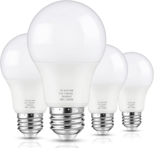 A19 LED Light Bulbs, 60 Watt Equivalent LED Bulb, Daylight White 5000K, 850 Lumen, E26 Base, Non-Dimmable, 9W Bright White LED Bulb, 4-Pack...