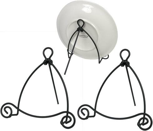 BANBERRY DESIGNS Black Metal Easel - Set of 3 - Wrought Iron Display Plate Stand - Swirling Spiral Scroll Design - 5 Inch High...