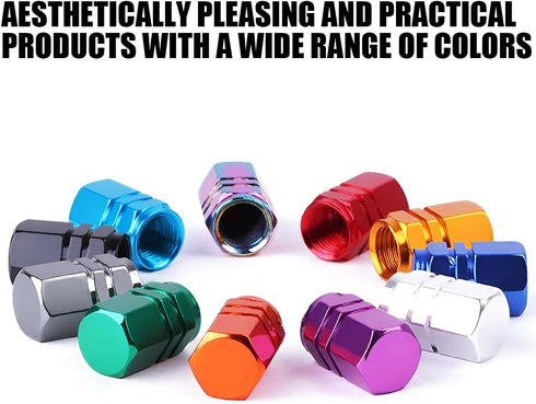 Car Tire Stem Valve Caps, 4 Pcs Aluminum Alloy Valve Stem Covers, Corrosion Resistant Leak-Proof Tire Cap Cover Accessories, Hexgon Style Wheel Ai...