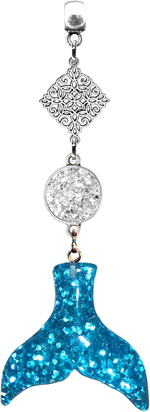 Handmade Bling Assorted Mirror Car Charm Hanger Dream Catcher Ornament with Adjustable Chain (Glitter Mermaid) (Silver and Blue Glitter)...
