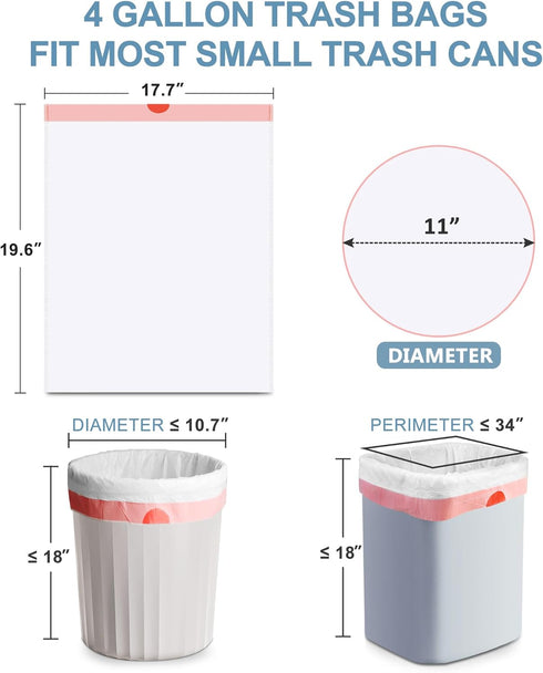Small Trash Bags 4 Gallon, Unscented Small Garbage Bags, JUKFITA 4 Gallon Trash Bags Drawstring, Strong Trash Can Liners for Bathroom Office Bedro...