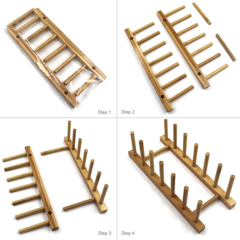 INNERNEED Bamboo Wooden Plate Racks Dish Stand Holder Kitchen Storage Cabinet Organizer for Dish/Plate/Bowl/Cup/Pot Lid/Cutting Board (Pack of 2)...