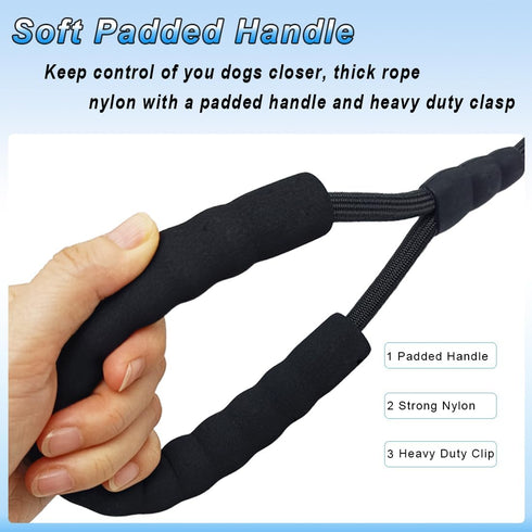 18 Inch Short Dog Leash + Traffic Pet Lead, Strong Nylon + Padded Handle + Well Made Clasp, Great for Medium and Large Dogs Training Walking (Blac...