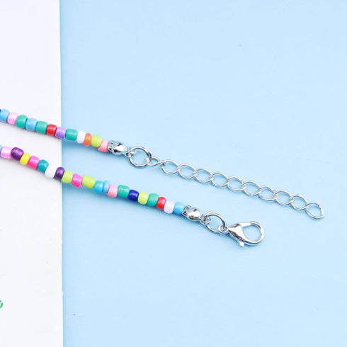 Boho Sean Bead Choker Necklace Rainbow Beaded Flower Clavicle Necklace Beach Colorful Rice Bead Necklace Chain Summer Rainbow Choker Necklace Chai...