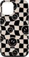 iPhone 15 Cute Retro Twisted Swirl Black Happy Smiling Face Checkered Case...