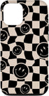 iPhone 15 Cute Retro Twisted Swirl Black Happy Smiling Face Checkered Case...