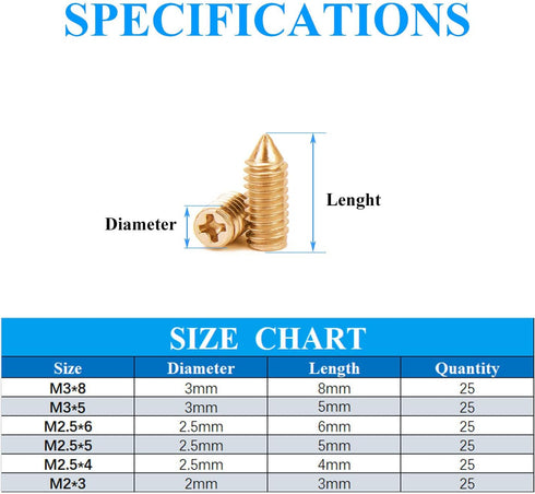 150 pcs Nickel Plated Tip Screws Pointed Cross Slot Leather Accessories 6 Sizes Belt Screws Include M2×3?M2.5×4?M2.5×5?M2.5×6?M3×5?M3×8 with 2mm S...