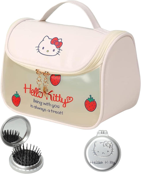 Kitty Travel Cosmetic Bag with Air Cushion Comb, Large Capacity Cosmetic Pouch Case Makeup Bag with Zipper, PVC Toiletry Bag Makeup Accessories Or...