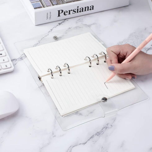 Zonon Clear A6 Binder Transparent Soft PVC 6 Ring Budget Binder Refillable Planner Binder Cover Protector Snap Button Closure Loose Leaf Folder fo...