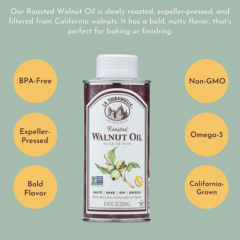 La Tourangelle, Roasted Walnut Oil, Plant-Based Source of Omega-3 Fatty Acid, Cooking, Baking, & Beauty, 25.4 Fl Oz...