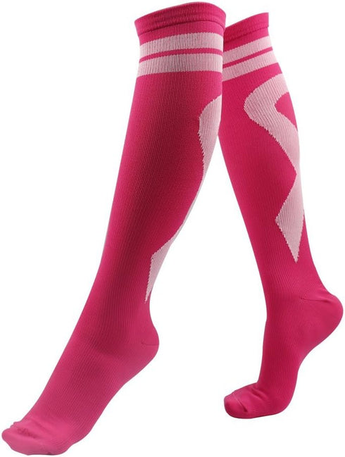 2 Pairs Breast Cancer Awareness Compression Socks Pink Softball Soccer Football Socks...