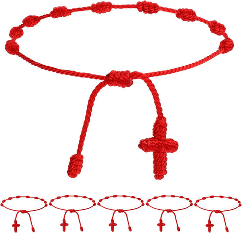 6 Pcs Adjustable Red Cord Bracelet String 7 Knot Good Luck Bracelets Knot Chain Braided for Friendship, Lovers...