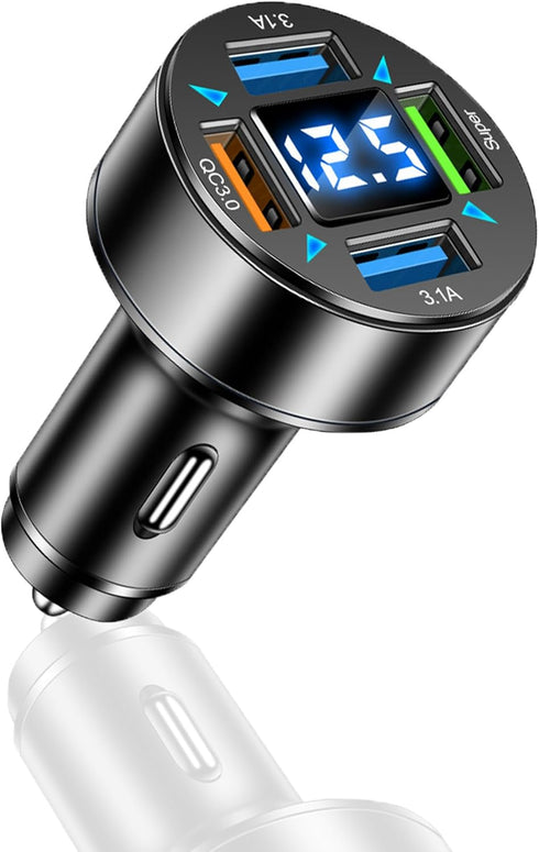 66W Fast Car Charger,4 Ports Cigarette Lighter USB Charger with LED Voltmeter,QC3.0/Super Port Car Charger Adapter Fast Charging,Compatible with A...