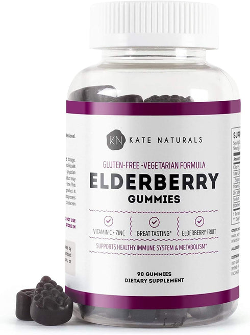 Kate Naturals Elderberry Gummies with Vitamin C and Zinc for Adults & Kids. Tasty Sambucus Elderberry Gummies for Immune Support (90 Gummies, 45 D...