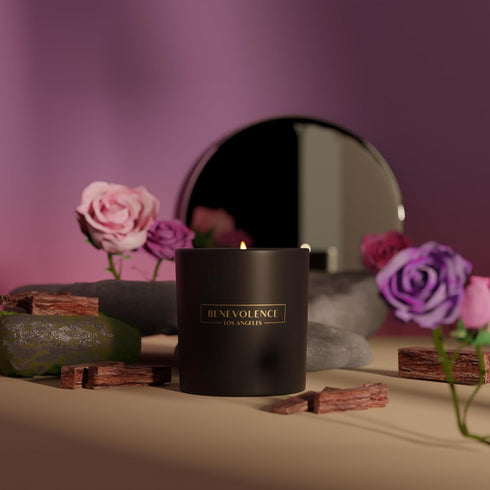 Benevolence LA Rose & Sandalwood Scented Candle | Soy Candles, Black Candle for Home | Gifts for Women and Men | Home Fragrance | Aromatherapy | 8...