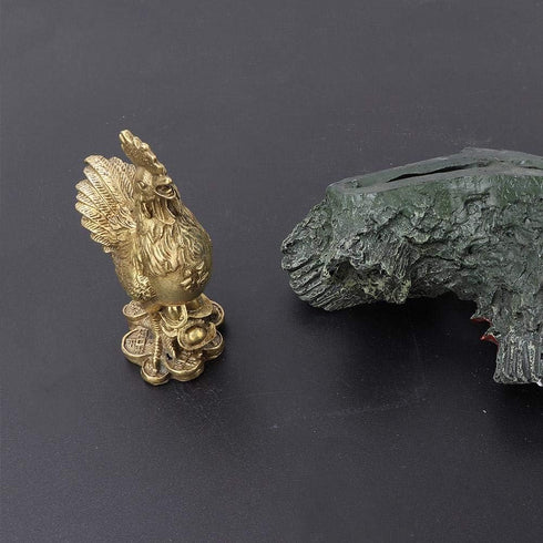 Hilitand Brass Luck Rooster Chicken Statue Feng Shui for Decor Meaning Good Luck and Wealth one of The Zodiac Signs 10cm/3.94in...