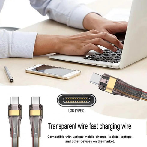 CY Cable USB-C Type C to USB-C Ultra Slim Flat Power USB2.0 Data 65W Fast Charge for Laptop Tablet Phone (200cm)...