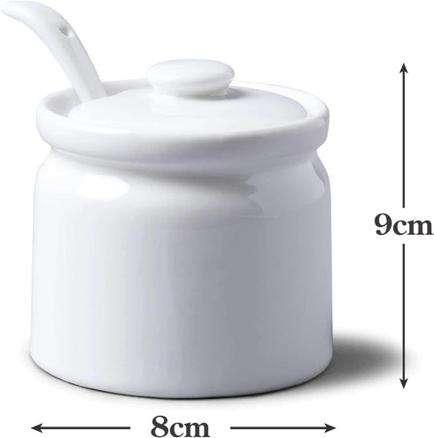 WM Bartleet & Sons 1750 T165 Traditional Porcelain Sugar/Jam/Mustard Pot with Lid & Spoon 8cm – White, 24 oz...