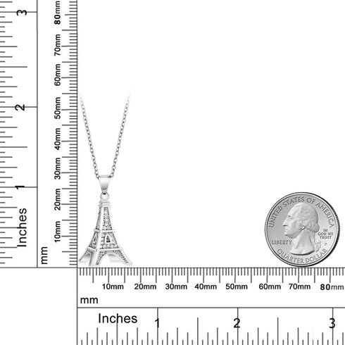 Gem Stone King France Eiffel Tower Pendant Necklace for Women | White Zirconia Set in 925 Sterling Silver | 0.5 Inch | with 18 Inch Complimentary ...