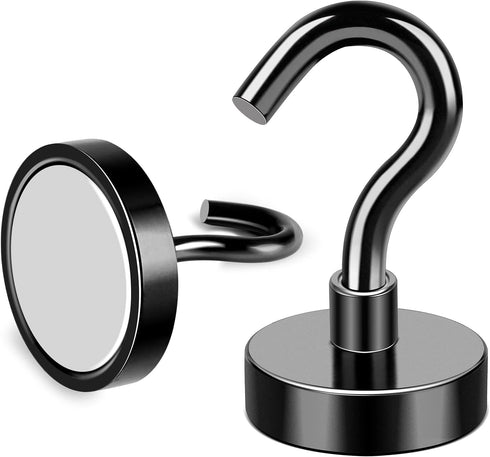MIKEDE Magnetic Hooks, 25Lbs+ Black Heavy Duty Earth Magnets with Hook for Refrigerator, Strong Neodymium Magnetic Cruise Hooks for Hanging, Curta...