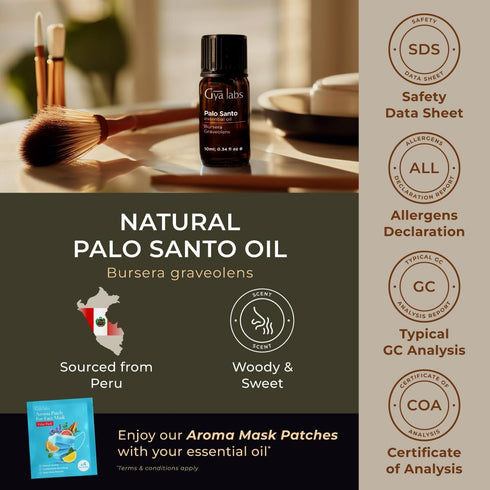 Gya Labs Palo Santo Essential Oil for Diffuser - Essential Oil Palo Santo Oil for Skin, Perfume, Candles, Spray - Bath & Candle Making - Subtly Sw...