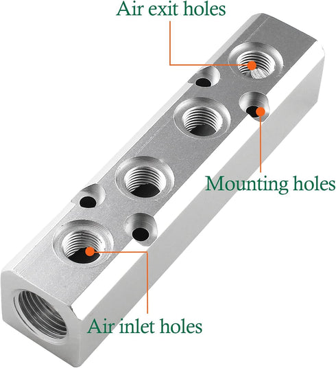 4 Way Pneumatic Manifold Air Distribution Block, Compressed Air Manifold Pneumatic Block, Air Coupler Fast Connector for Pneumatic Air Compressor,...