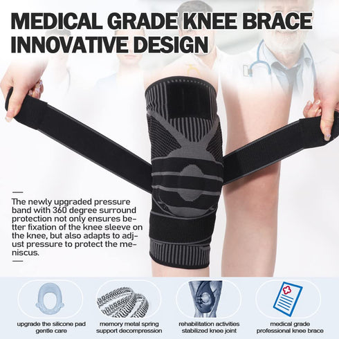 Knee Brace, Professional Knee Compression Sleeve with Patella Gel Pad & Side Stabilizers, Improved Circulation Compression, Knee Support for Knee ...