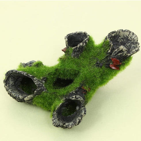 Resin Moss Tree House Fish Shrimp Hiding House Aquarium Fish Tank Decoration Accessories Artificial Resin Log Tree Branch with Moss Fish Tank Deco...