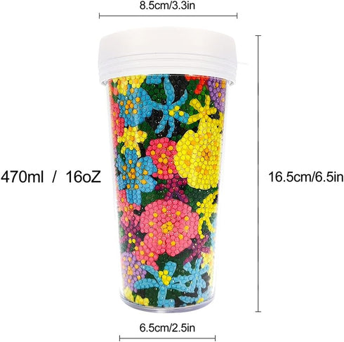 DIY Diamond Art Kits Mug Tumbler Handmade Embroidery Art Diamond Painted Water Mug Leak Proof Crystal Diamond Water Cup BPA-Free for Fitness Sport...
