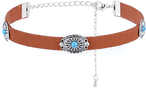Olbye Bohemia Turquoise Choker Necklace Leather Choker Jewelry Suede Necklace for Women Boho Style...