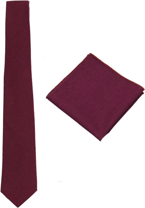 Mens Solid Linen Tie Set : Slim Necktie with Matching Pocket Square (Maroon)...