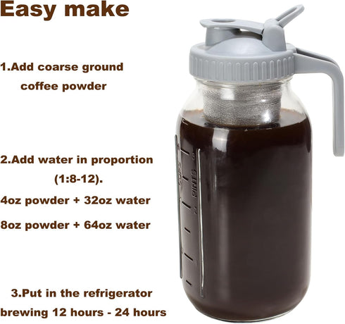 Cold Brew Coffee Filter for 64 OZ Wide Mouth Mason Jar, 304 Stainless Steel Strainer with Seal Ring for Iced Drinks, Sun Tea Infuser and Cold Brew...