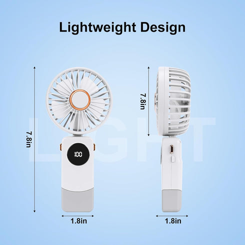 Handheld Fan, Portable Hand Fan USB Rechargeable Fans with 5 Speeds, Mini Foldable Battery Operated Fan, Small Desktop Fans with LED Display for H...