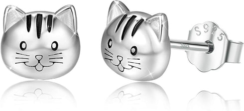 925 Sterling Silver Cat Earrings, Hypoallergenic Kitten Studs Kitty Earring for Sensitive Ears Mother Day Present for Women Lovers with Packing Gi...