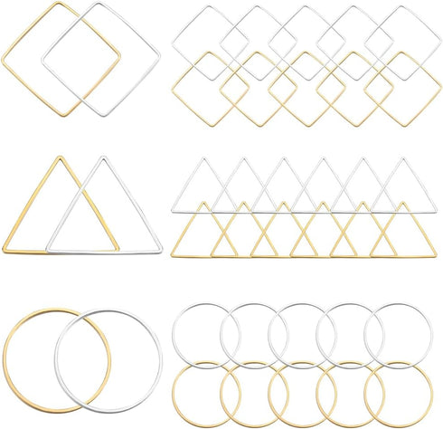 1 Box 120Pcs 6 Styles Beaded Earring Making Hoop Gold Silver beading Earring Hoops Linking Ring Square Triangle Earring Components Findings for DI...