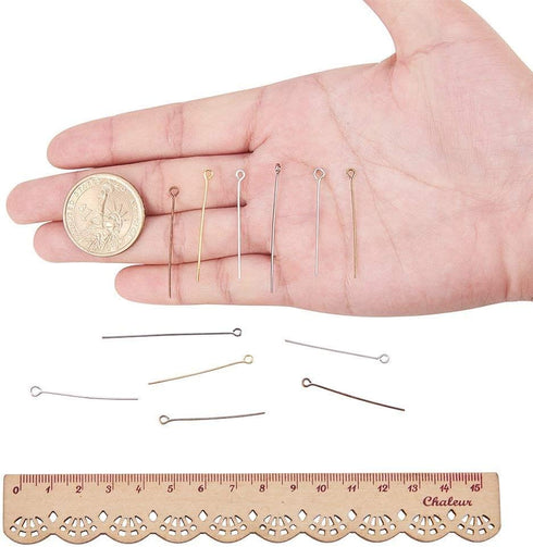 PH PandaHall About 600 Pcs Brass Head Pins Findings Open Eye Pin Length 1.38 Inch 21-Gauge for Jewelry Making 6 Colors...