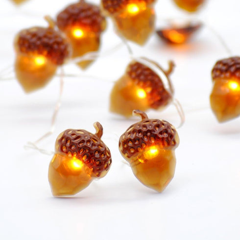 Impress Life Thanksgiving Decoration Acorn String Lights, 10ft Silver Wire 40 LED Battery Powered with Dimmable Remote Timer for Ice Age, Indoor,W...