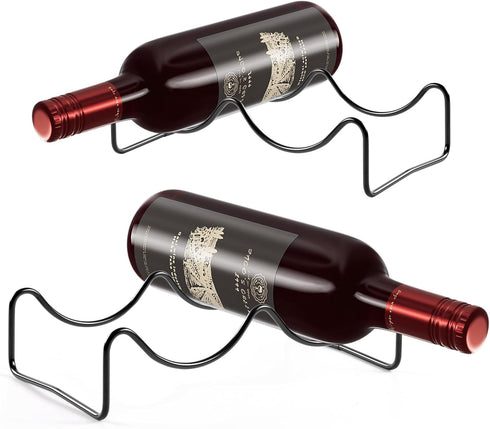 Countertop Wine Rack, 2 Bottles Wine Storage, Metal Wine Holder, Cup and Water Bottle Organizer for Cabinet, Pantry, 2 Pack Black...